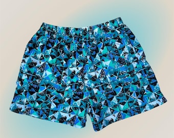 Vintage 00's W29 Blue Abstract 4 inch Inseam Swim Board Shorts Size S