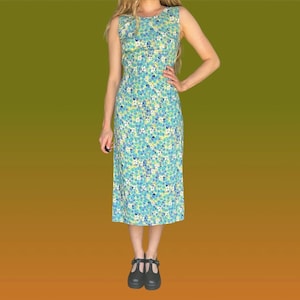 Vintage 90’s Green & Blue Floral Tie Back Midi Dress