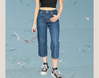 Vintage Dead Stock Dark Wash Denim Blau Jeans Capris