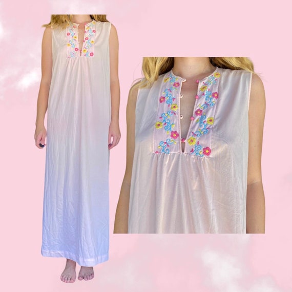 Vintage 60’s Silk Floral Pastel Embroidered Slip … - image 1