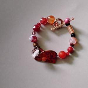 Handcrafted Vintage Laurel Burch Button with Orange Flower Agate Carnelian and Gold Toggle