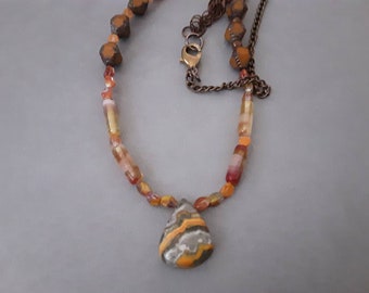 Bumble Bee Jasper Focal Pendant with Czech Glass and Ringey Chain Necklace