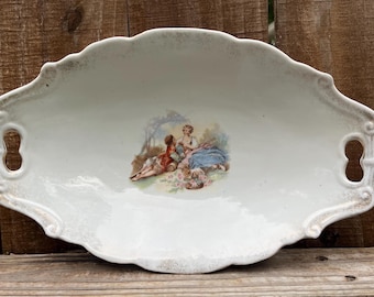 vintage oval bowl, decorative bowl, Victorian theme bowl