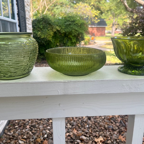 Vintage green glass, glass bowl, green bowls, green floral vases