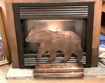 Copper Fireplace Screen, Custom Solid Copper Bear with Stand for fireplace, outdoor or indoor, Antique copper finish handmade in USA.