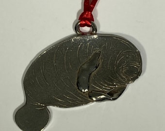 Manatee pewter ornament, Fine pewter, Lead free, Christmas ornament, Metal, Sculpture, Figurine. Made in USA. Gift.