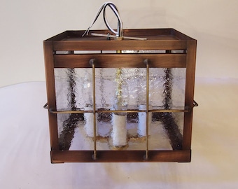 Peterson ceiling lantern.Seedy glass with bars. Antique copper. Handmade in USA.LED