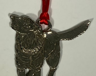 Loving dog friend pewter ornament, Fine pewter, Lead free, Christmas ornament, Metal, Sculpture, Figurine. Made in USA. Gift.