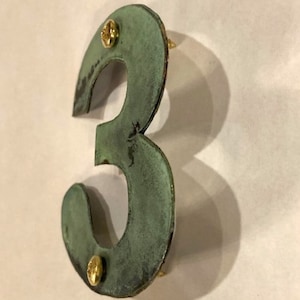 Handmade Patina Green Solid Copper  Rustic House Numbers - Bookman Old Style. Outdoor or indoor.