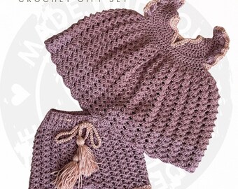 Crochet Lavender Ombre Dress & Diaper Cover Set: Newborn Baby Girl, Rayon Bamboo