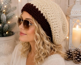 Chunky Slouch Hat Crochet Pattern, Extra Thick Warm Winter Beanie PDF