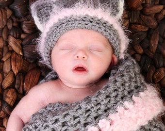 Newborn Kitty Cat Hat & Cocoon Crochet Pattern, Baby Cat Costume,  Adorable Newborn Photo Prop