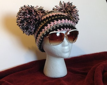 Adult striped pompom crochet hat pattern