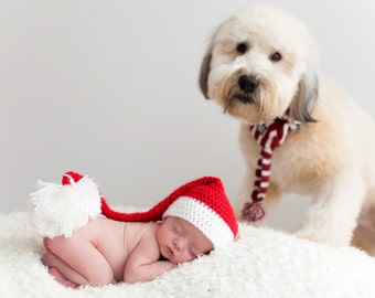 Crochet Pattern Baby Santa hat • Newborn Christmas stocking hat • Crochet Elf hat pattern • Newborn to 6 months • Baby Christmas photo prop