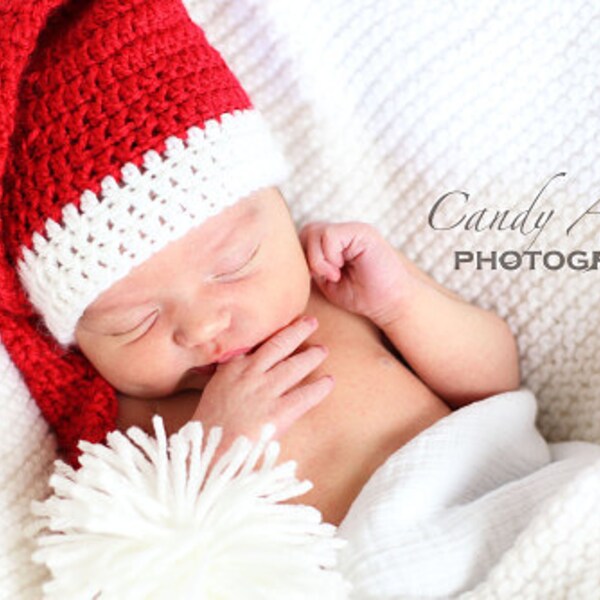 PDF Crochet Pattern Newborn & 3-6 month, Santa's Little Helper, Long tail pom pom Christmas elf hat