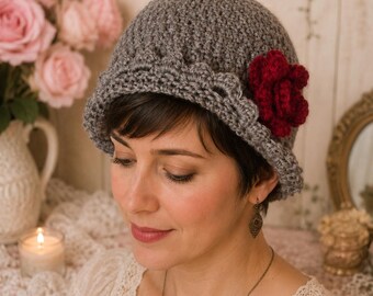 Crochet Cloche Hat Pattern PDF, Women's Ruffle Brim Hat Pattern, Vintage Style Lacy Crochet Hat