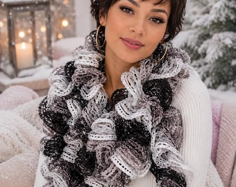 Easy Knit Ruffle Scarf Pattern, Stylish Handmade Scarf PDF Download