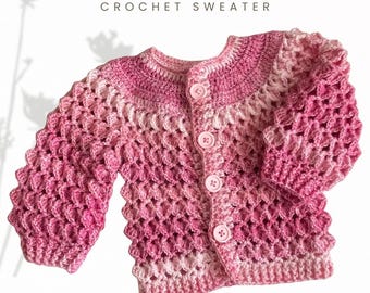 Handmade Crochet Pink Ombre Baby Cardigan: Newborn to 6 Months