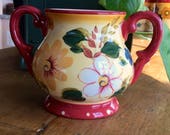 Vintage Sugar Bowl Sunset Bouquet Pattern by Oneida, No Lid, Hand Painted , Cheery Warm Yellow with Flowers, Country Charm