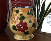 Large Canister - Sunset Bouquet by Oneida with Hinged Locking Lid - Vintage Kitchenware - Cheery Yellow Floral