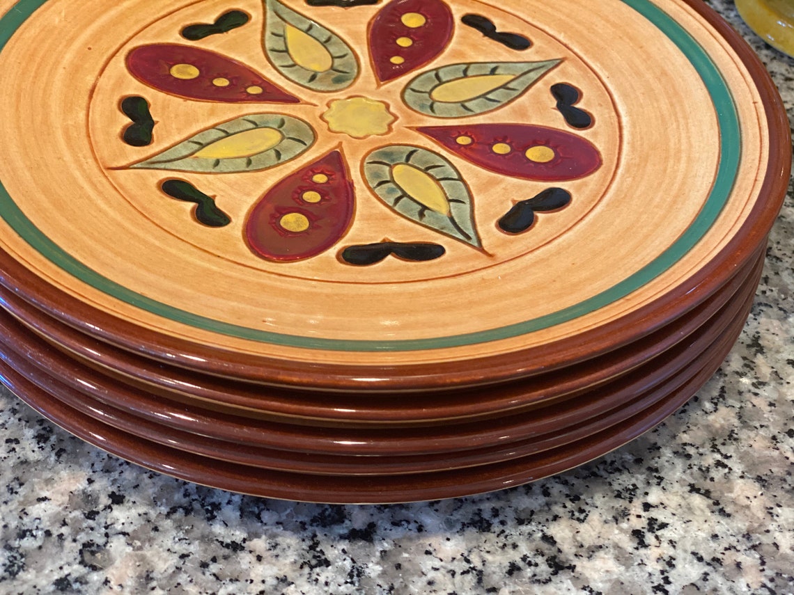 Pennsbury Pottery Plates Folk Art Dinnerware Set of FIVE Hex Etsy