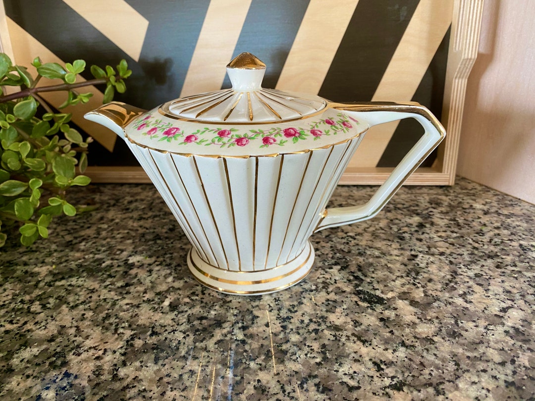 Sadler Art Deco Teapot No. 2129 Delicate Rose Garland Gold Etsy