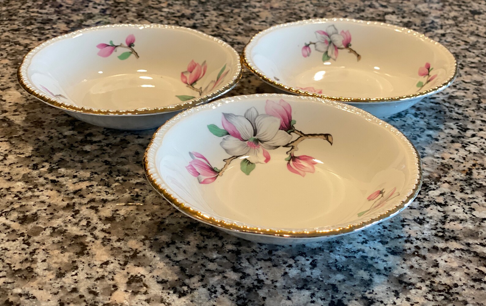 Lovely Dogwood Dessert/sauce Dishes Set of 3, Homer Laughlin 1950