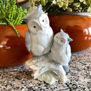 Perched Owl with Baby Owlet Figurine by Artist George Good, 5&quot; Tall, Porcelain, Shelf Decor, Excellent Condition