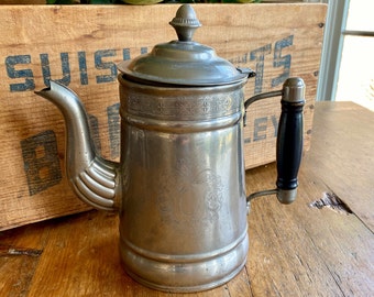 Antique Pewter Coffee or Tea Pot by Crescent #1602, Farmhouse