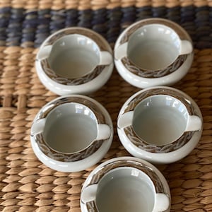 Five FUKAGAWA Sauce Dishes Set, Arita Silver Lichen Pattern No. 917, Indents, Made in Japan, Small 3&quot; Round, Ashtray, Chopsticks
