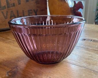 PYREX Cranberry Mixing Bowl, 5 5/8" Round Ribbed Bowl Size 7401-S, 3 Cup/750mL, Good Vintage Color