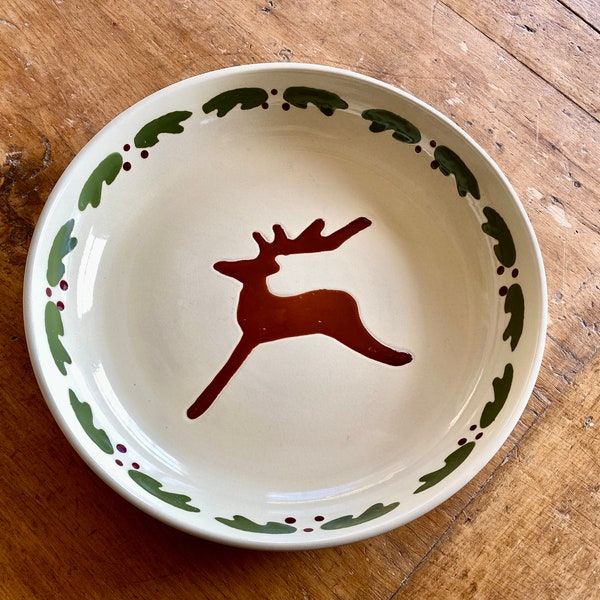 Vintage Reindeer Serving Bowl, Aspen Air, Year 2001, 9 1/2" Wide Bowl, Salads, Santa Snacks, Decorative Christmas Pottery