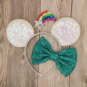 Glitter shooting star rainbow DIY mouse ear kit, Make your own mouse ears, Ear bow embellishment