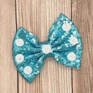 5&quot; Light Blue Ocean Polka Dot Sequin Bows, Sequin Fabric Bows in Bulk/Wholesale