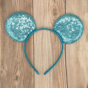 Light Ocean Blue sequin mouse ears, 3.5&quot; ears, Mouse Ears in bulk