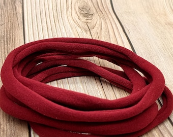 Burgundy nylon headband, stretchy band choker, thick nylon headband