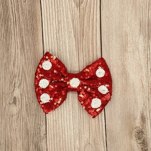 5&quot; Red Polka Dot Sequin Bows, Sequin Fabric Bows in Bulk/Wholesale