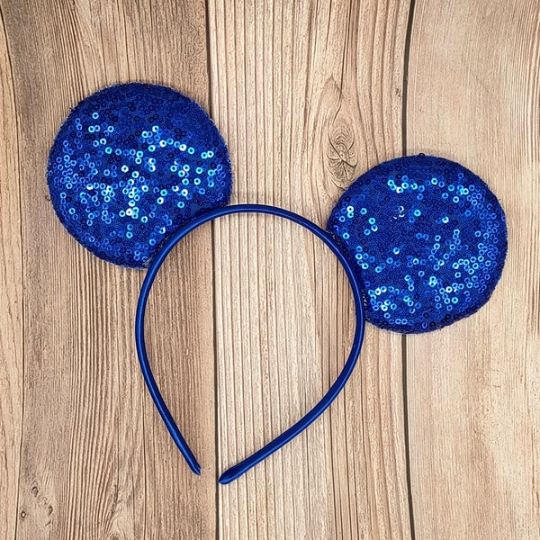 Royal Blue sequin mouse ears, 3.5" ears, Mouse Ears in bulk