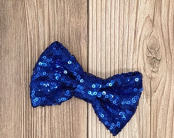 4" Royal Blue Sequin Bows, Sequin Fabric Bows in Bulk/Wholesale