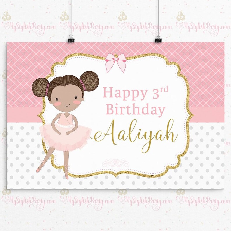 Ballerina Birthday Party Sign Ballerina Birthday Sign Cake Table Sign Photo Booth PRINTED African American