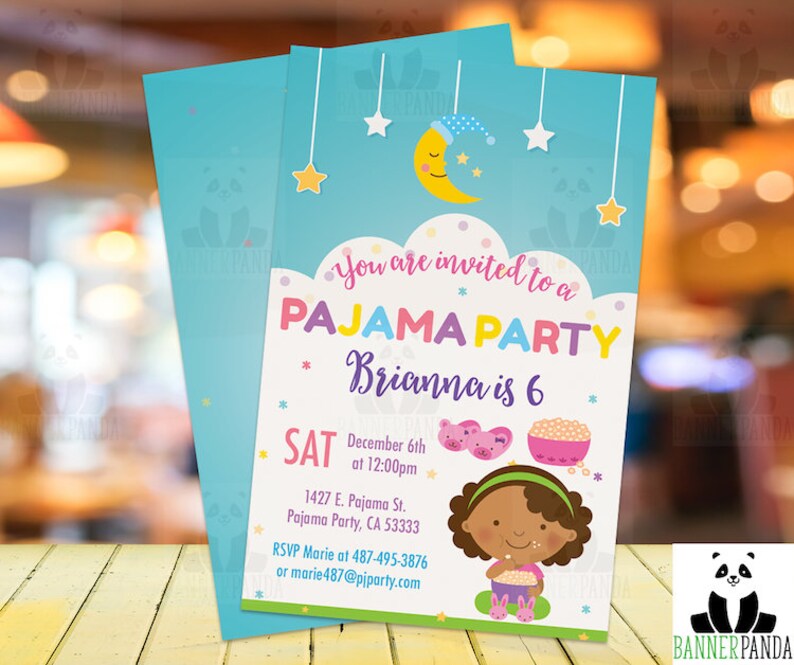 African American SleepOver Birthday Invite PRINTED Slumber Party Invitation Birthday Girl Invitation Birthday Party Invitation