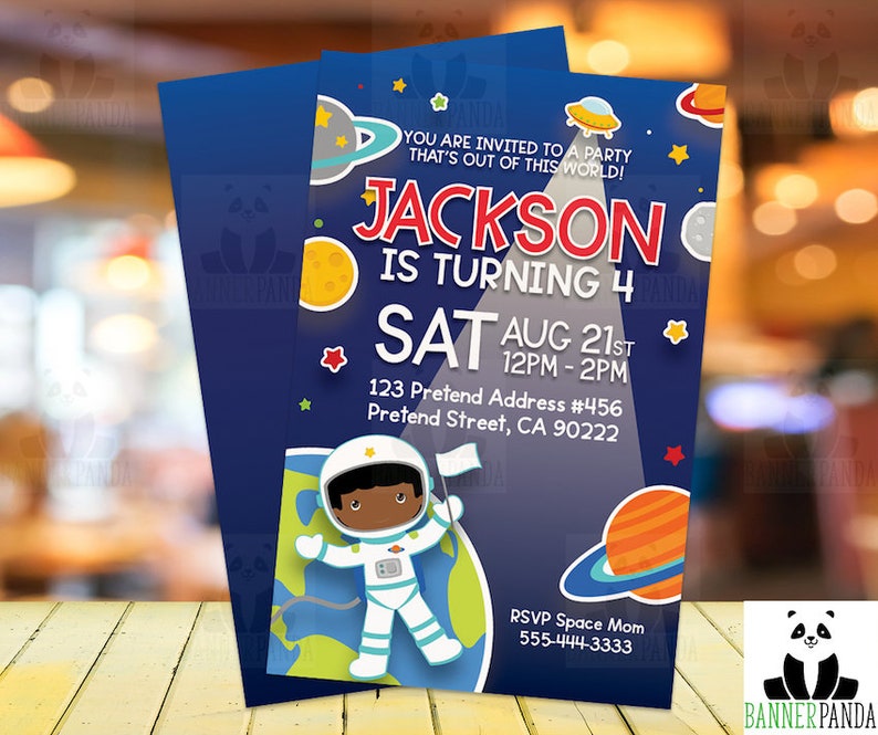 Outer space Birthday Party Invitations astronaut Birthday Party Invitations outer space decorations PRINTED African American