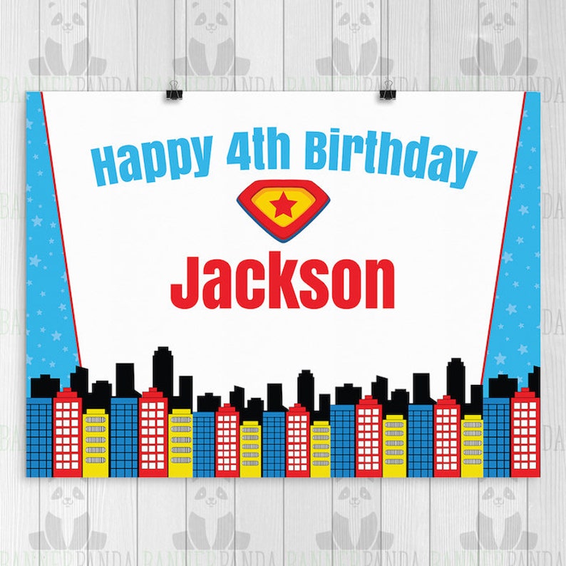Superhero Birthday Backdrop Printed Superman Party Etsy