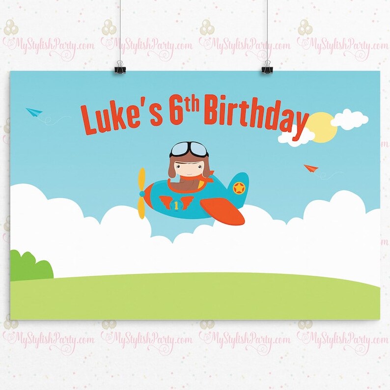 Printed Airplane Birthday Banner Airplane Birthday Backdrop Etsy
