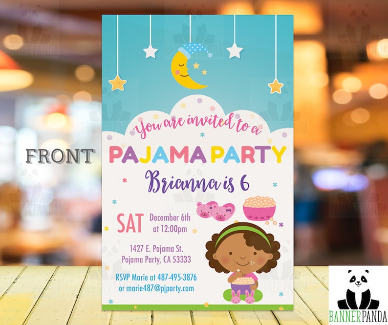 African American SleepOver Birthday Invite PRINTED Slumber Party Invitation Birthday Girl Invitation Birthday Party Invitation