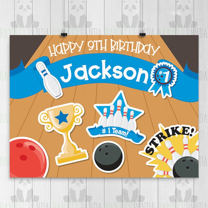 Bowling Birthday Banner Printed Party Backdrop Bowling Etsy