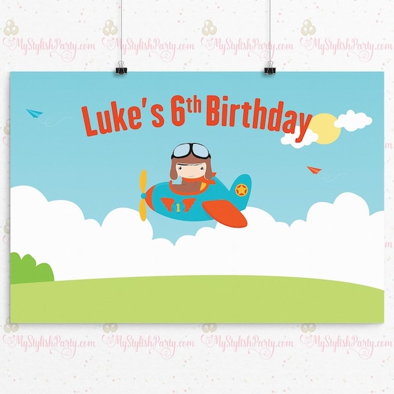 Airplane Birthday Party Sign, PRINTED, Pilot Birthday, Airplane Sign, Black Hair Pilot Birthday Party Sign - Airplane 1st Birthday B102 Il_570xn