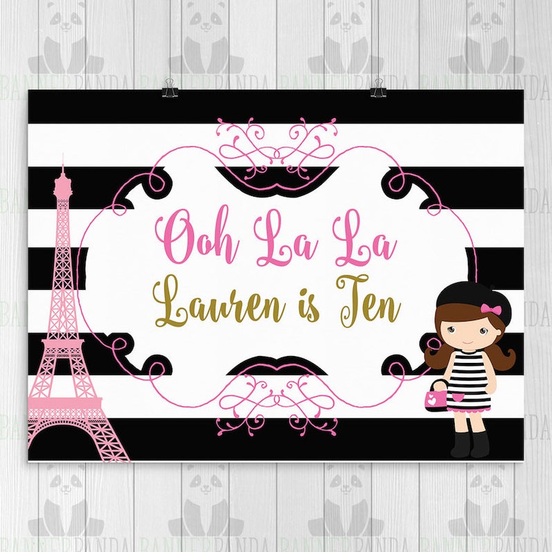 Paris Birthday Banner Printed French Birthday Paris Party Decorations Birthday Backdrop Cake Table Poster Party Sign