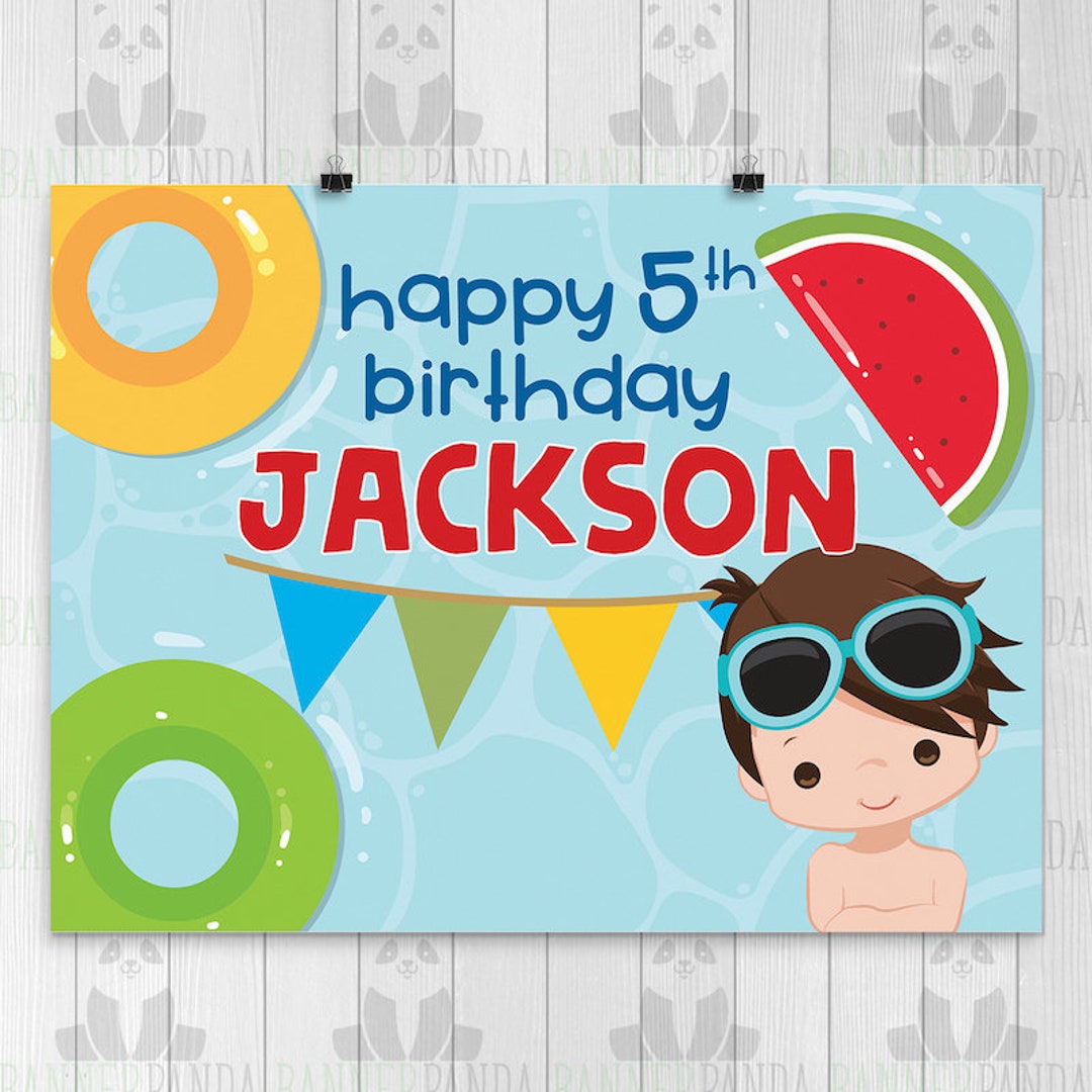 Pool Party Birthday Banner PRINTED Backdrop Pool Party Etsy