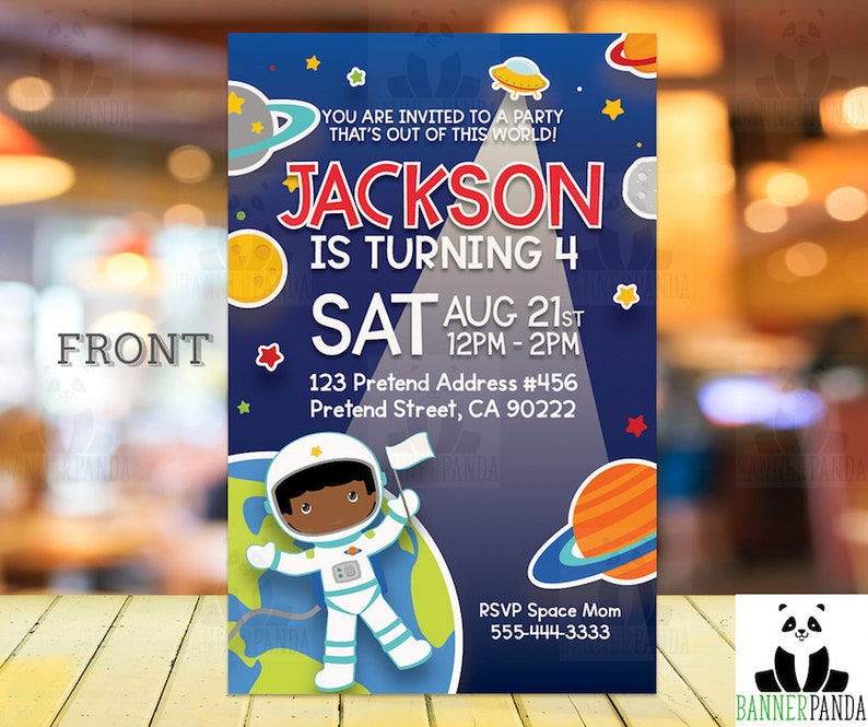 Outer space Birthday Party Invitations astronaut Birthday Party Invitations outer space decorations PRINTED African American
